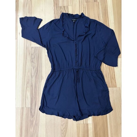 Jessica Simpson XL Navy Romper Tie Waist Ruffle Trim EUC - Picture 2 of 5